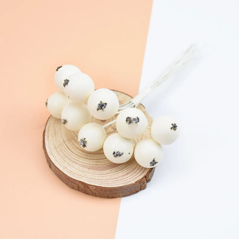 milk white 10 шт. искусственные растения мини фрукт из пенопласта искусственные ветки вишни декоративные цветы венки Рождественские украшения для дома свадьбы diy помпон - Цвет: milk white