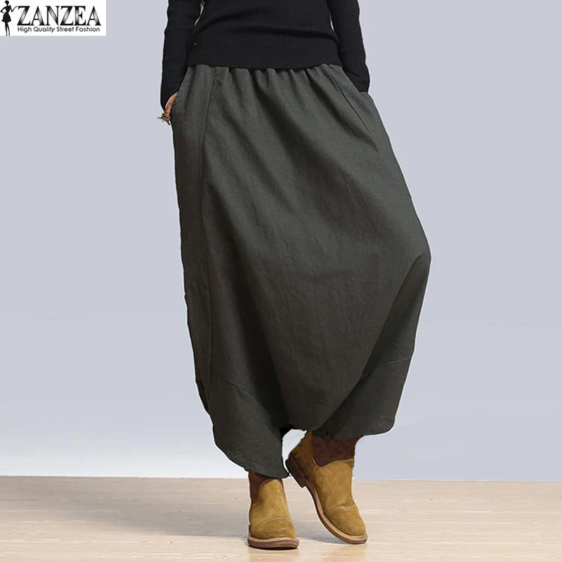 S-5XL ZANZEA Женщины Высокой Талии Свободные Случайные Шаровары Hip Hop Длинные Брюки
