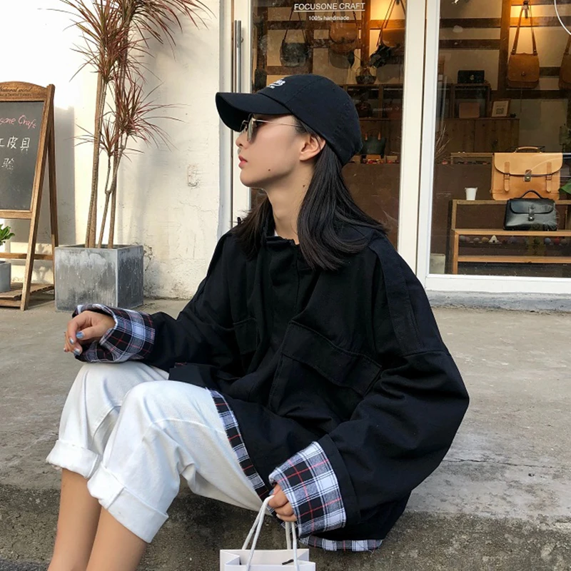 DICLOUD, винтажные клетчатые куртки, для женщин, Harajuku, Осенние, более размера d, пальто для девушек размера плюс, длинная верхняя одежда, женская мода, зеленые Топы