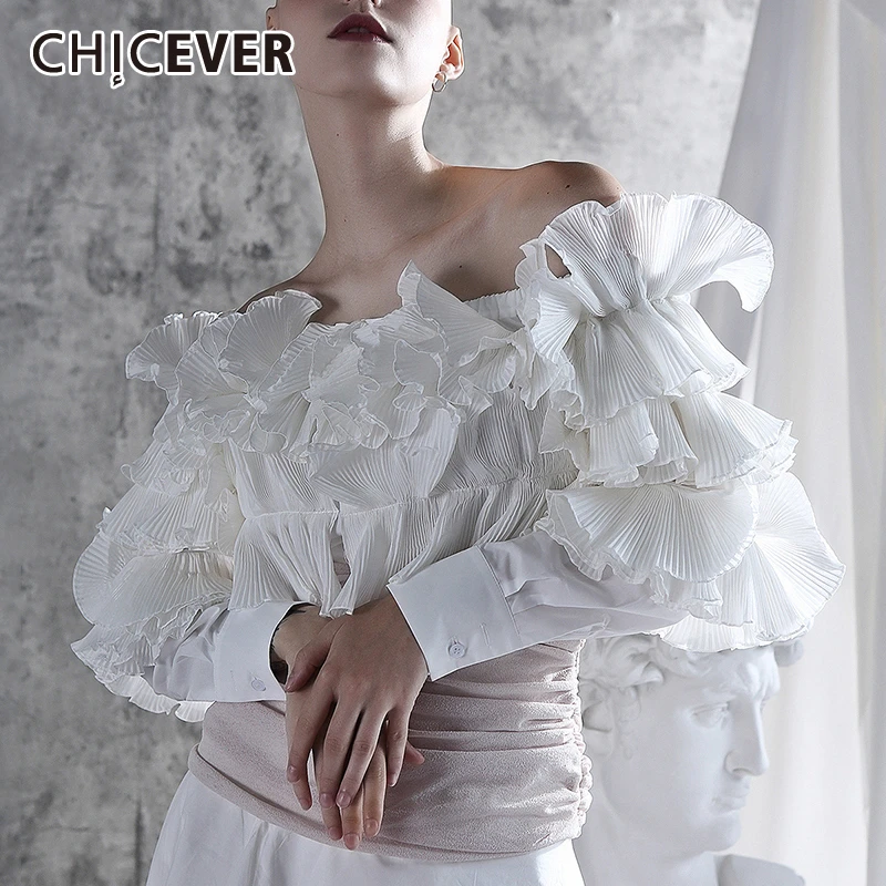 CHICEVER/Осенняя Корейская шифоновая рубашка в стиле пэчворк с оборками женская