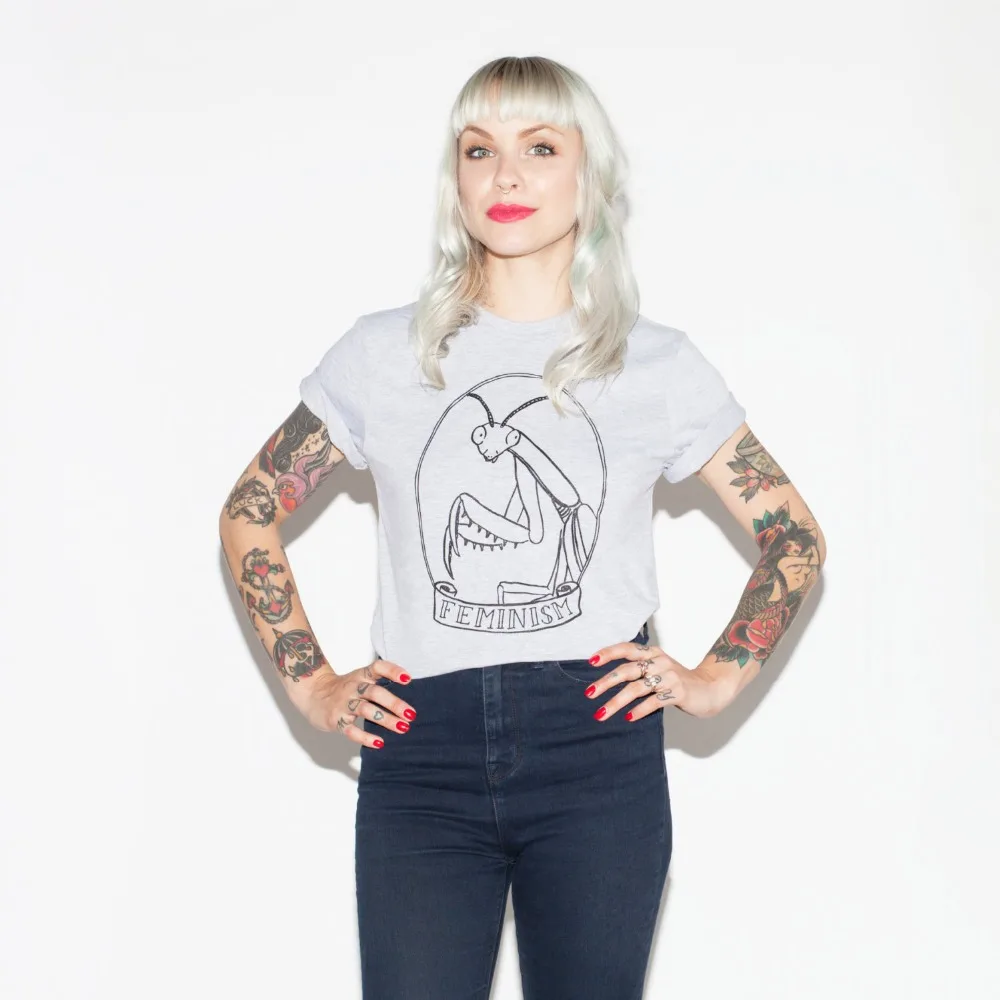 Феминизм! Богомол Феминистская животных футболка с круглым вырезом cute graphic