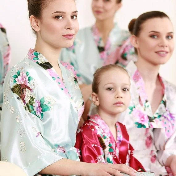 Elegant wedding Floral kiminos Bride Bridesmaid birthday satin silk pajamas robes flower girl Dressing Gowns party favors | Дом и сад