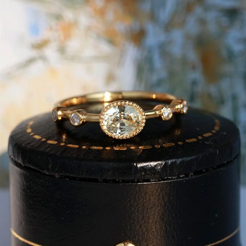 Creative Female White Zircon Stone Ring Unique Style Yellow Gold Color Wedding Ring Fashion Engagement Promise Rings For Women