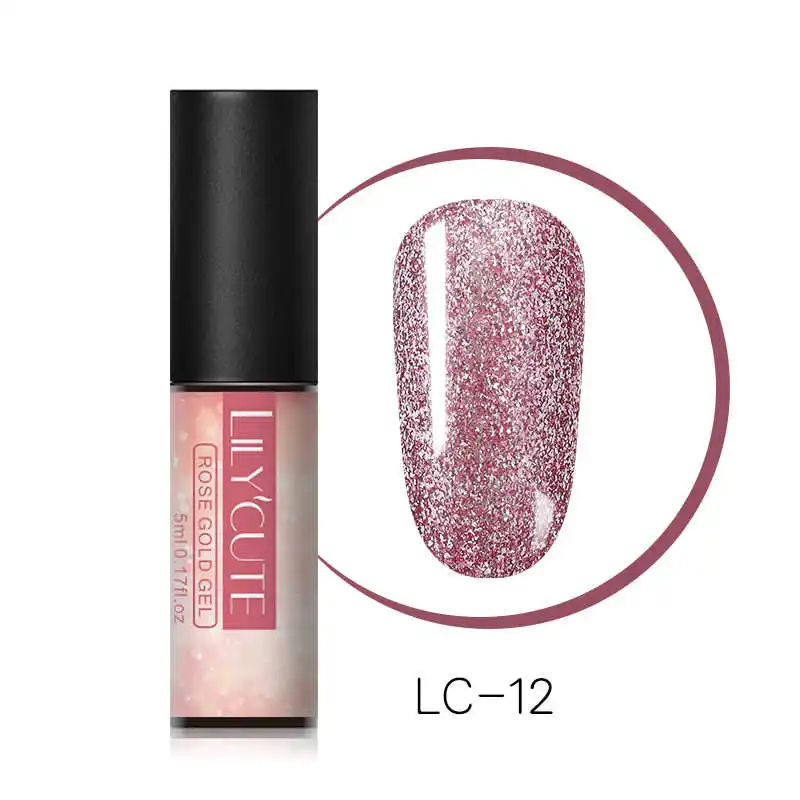 LC-12 LILYCUTE, 5 мл, розовое золото, УФ-гель для ногтей, блестки, блестки, замачиваются, УФ Гель-лак, цветной лак для ногтей, сделай сам, лак для ногтей - Цвет: LC-12