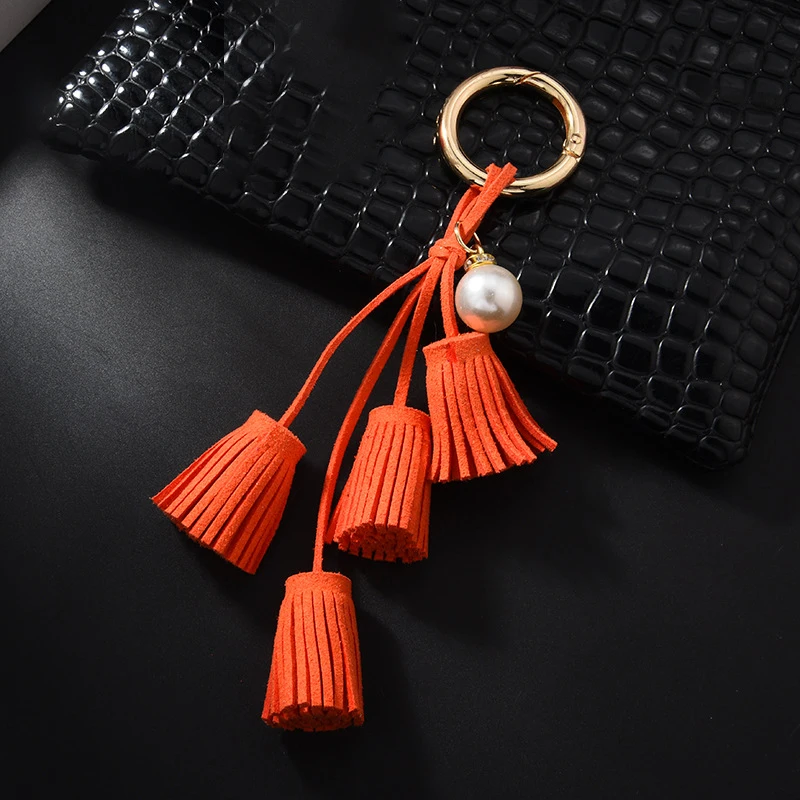 Fashion DIY Tassel Accessories Pearl Keychain Car Hanging Leather Key Rings Bag Charms With Chains Pendants Holder Gift | Украшения и