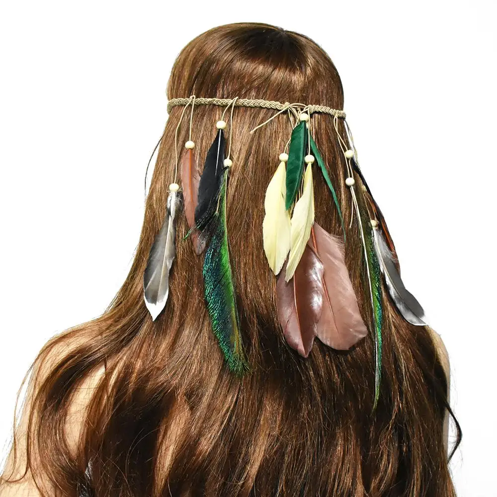 

Color Boho Ethnic Tribal Feather Headbands Hair Accessories For Women Headpiece Bohemia Indian Hippie Wild Festival Hair Jewelry