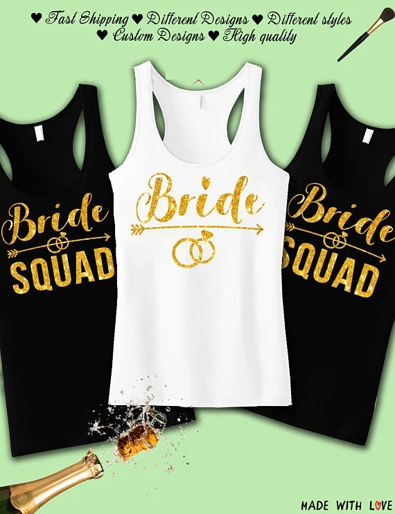 

custom arrow glitter bride Squad wedding Bridesmaids Tank tops tees singlets besties t Shirts Bachelorette Party gifts favors