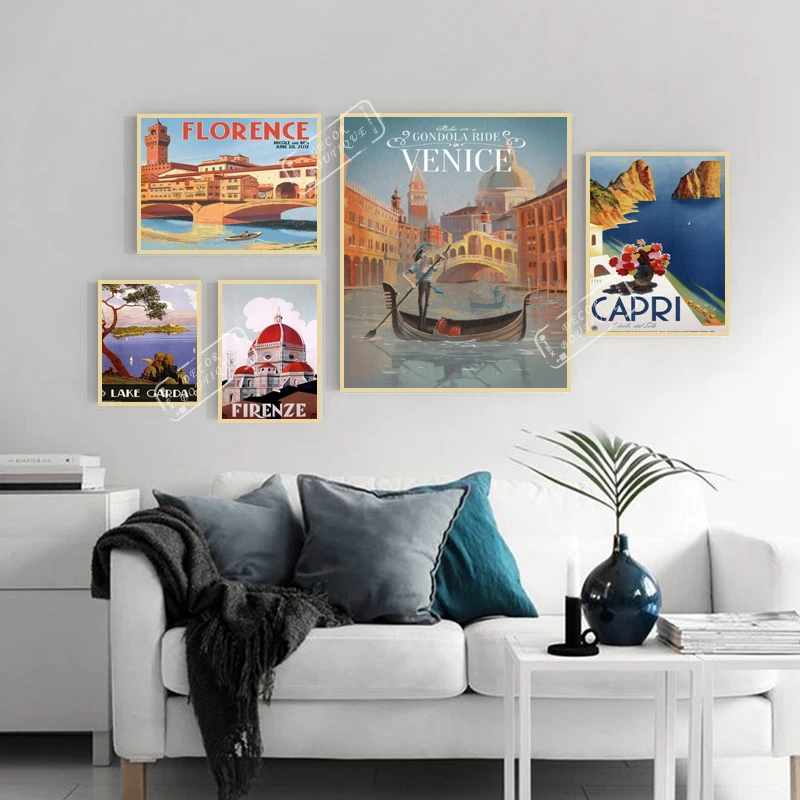 Элементы Sun Art Travel Italy Landscape винтажный Ретро Крафт-холст постер DIY настенные