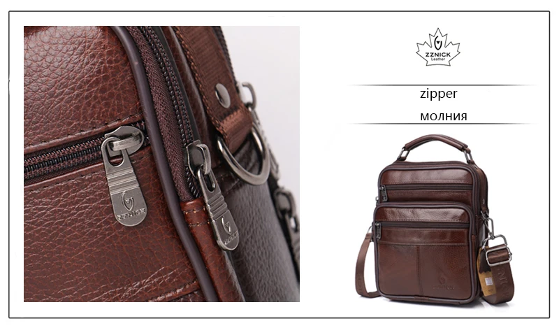 men genuine leather shoulder bag handbag Zipper Men Bags leather Fashion handbag Genuine Leather ZZNICK
