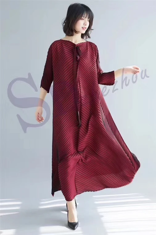 Горячая Распродажа модное Полосатое Плиссированное свободное женское платье