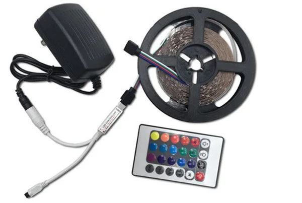 SMD3528 RGB Светодиодные ленты из водонепроницаемого материала; не водонепроницаемый 5/10/15/20 м светодиодный лента Диодная лента с 24Key ИК контроллеп+ AC/DC 12V адаптер питания