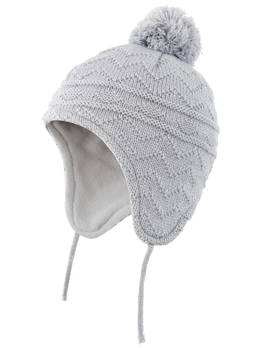 Зимняя шапка с черепом для маленьких мальчиков и девочек; вязаная детская шапка на флисовой подкладке с ушками; шапки с помпоном