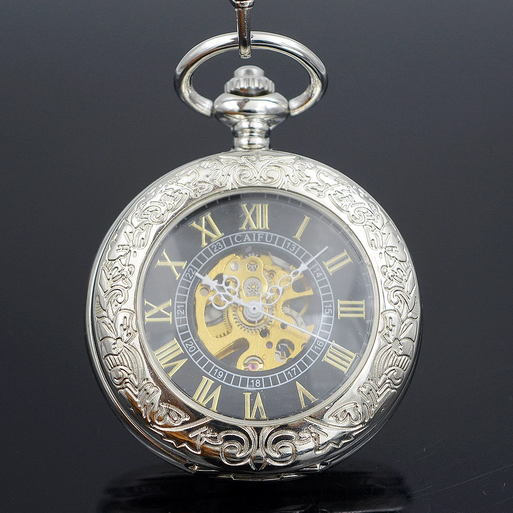 Мужские часы скелетоны в стиле стимпанк прозрачный механический серебристый