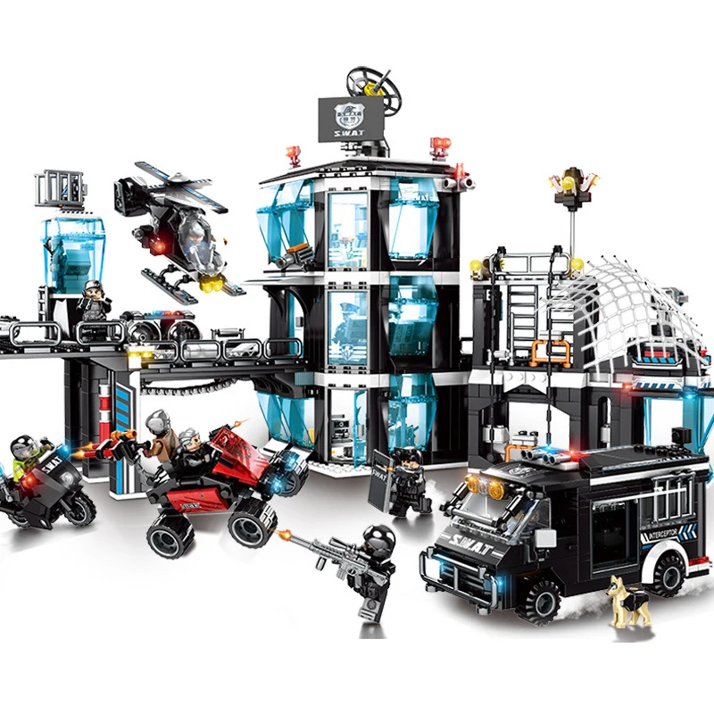1464 шт. детские строительные блоки игрушка Legoingly город полиция черный ястреб