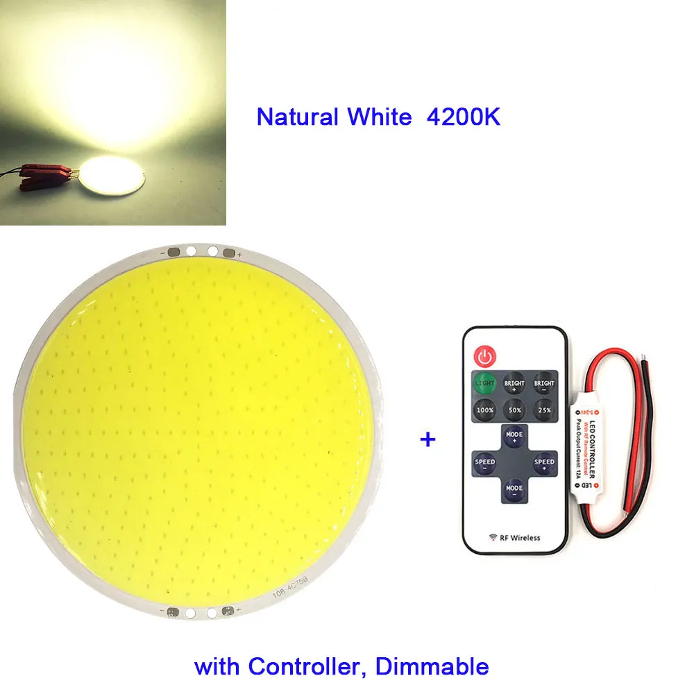 DC12V затемнения круглый COB светодиодный светильник Панель светильники 12V 50W Светодиодный лампа с диммером Синий Теплый Холодный белый Цвет Алюминий плата COB 108 мм - Испускаемый цвет: NW RC