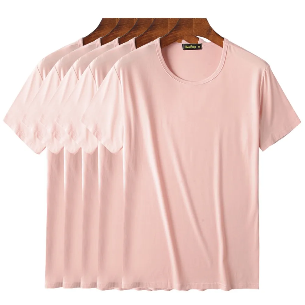 5pcs pink 5 шт. мужская майка из бамбукового волокна с вырезом под горло 95% бамбуковая вискоза 5% спандекс Мужская Удобная мягкая футболка с коротким рукавом - Цвет: 5pcs pink