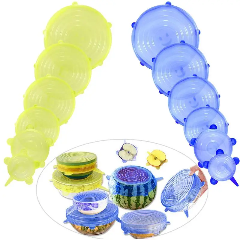 Yellow and blue Силиконовая крышка для еды, 12 шт растягивающиеся многоразовые крышки расширяемая силиконовая крышка для хранения - Цвет: Yellow and blue