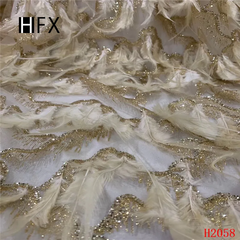 HFX африканская сетчатая кружевная ткань 2019 3D перо вышивка кружево Высокое