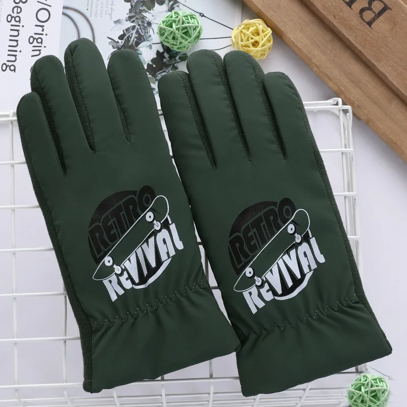 E Green Модные детские ветрозащитные перчатки для лыжного спорта с милым мультяшным кроликом котом для мальчиков и девочек, зимние теплые велосипедные перчатки с плюшевой подкладкой 83A-F - Цвет: E Green