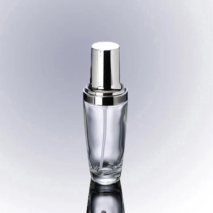 30ML transparent glass bottle with silver  press pump for serum/lotion/foundation/emulsion  Cosmetic Packaging