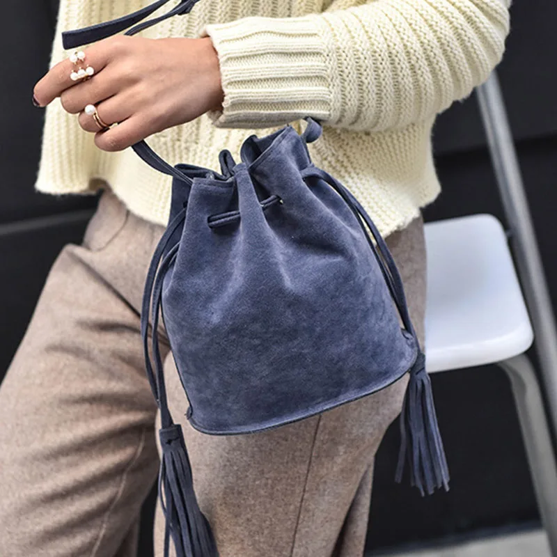 2017 Повседневное строка кисточкой замши ведро Сумки женские мягкие кожаные плеча