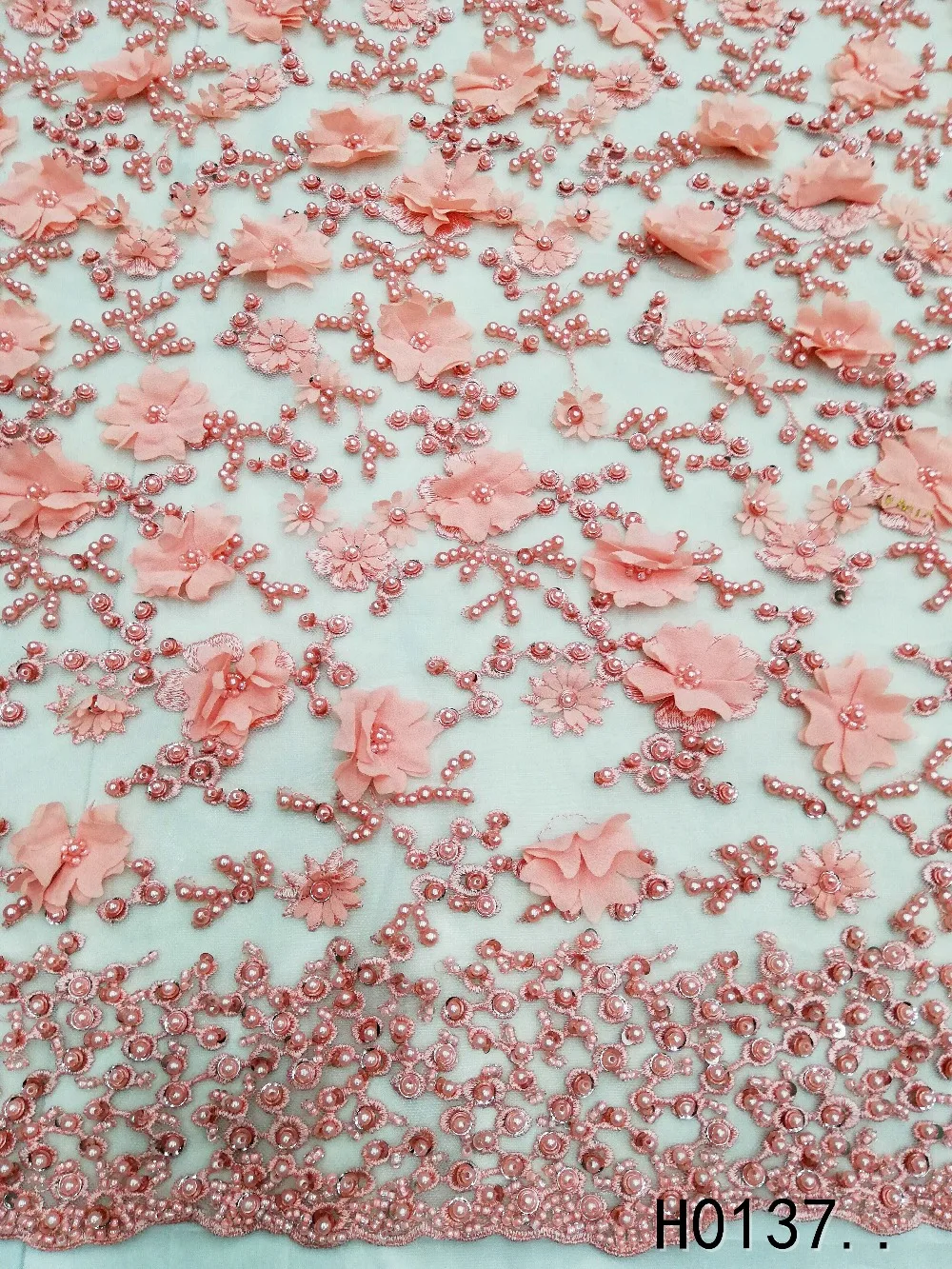 

2019 Latest African Lace Fabric stone heavy beaded lace fabric handmade 3d flower luxury french net lace 2018 bridal lace JP99
