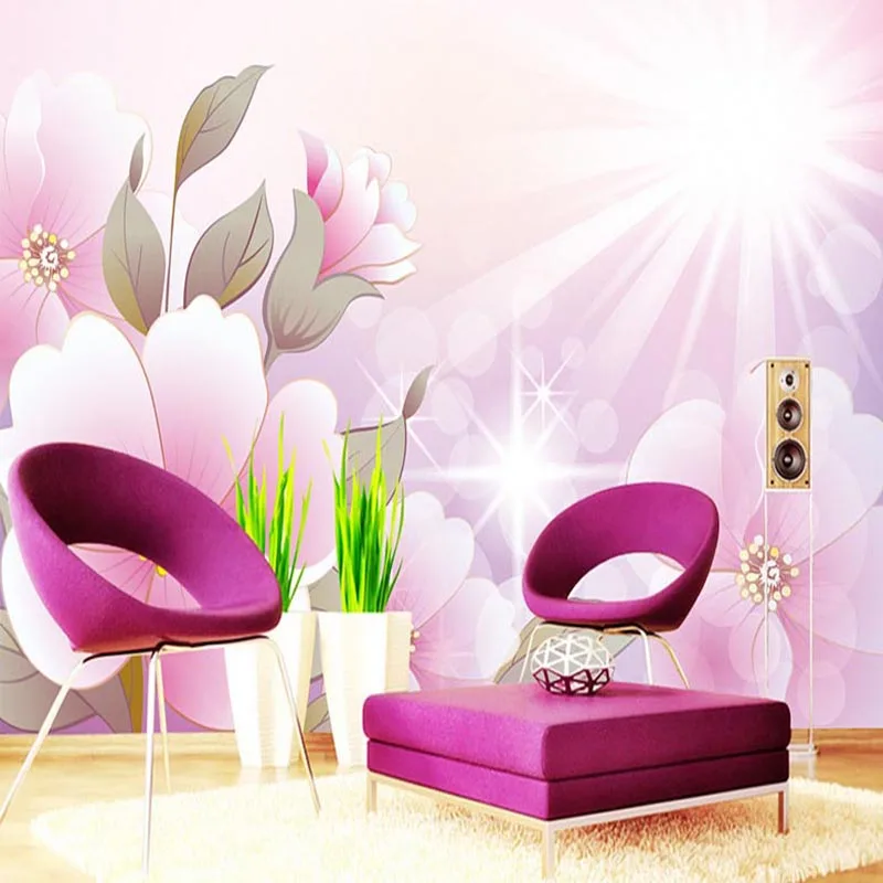Современные розовые цветы фотообои гостиная телевизор диван спальня фон