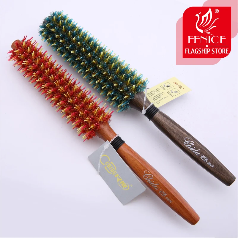Fenice круглая расческа щетина из свиной гривы щетка для волос коричневая