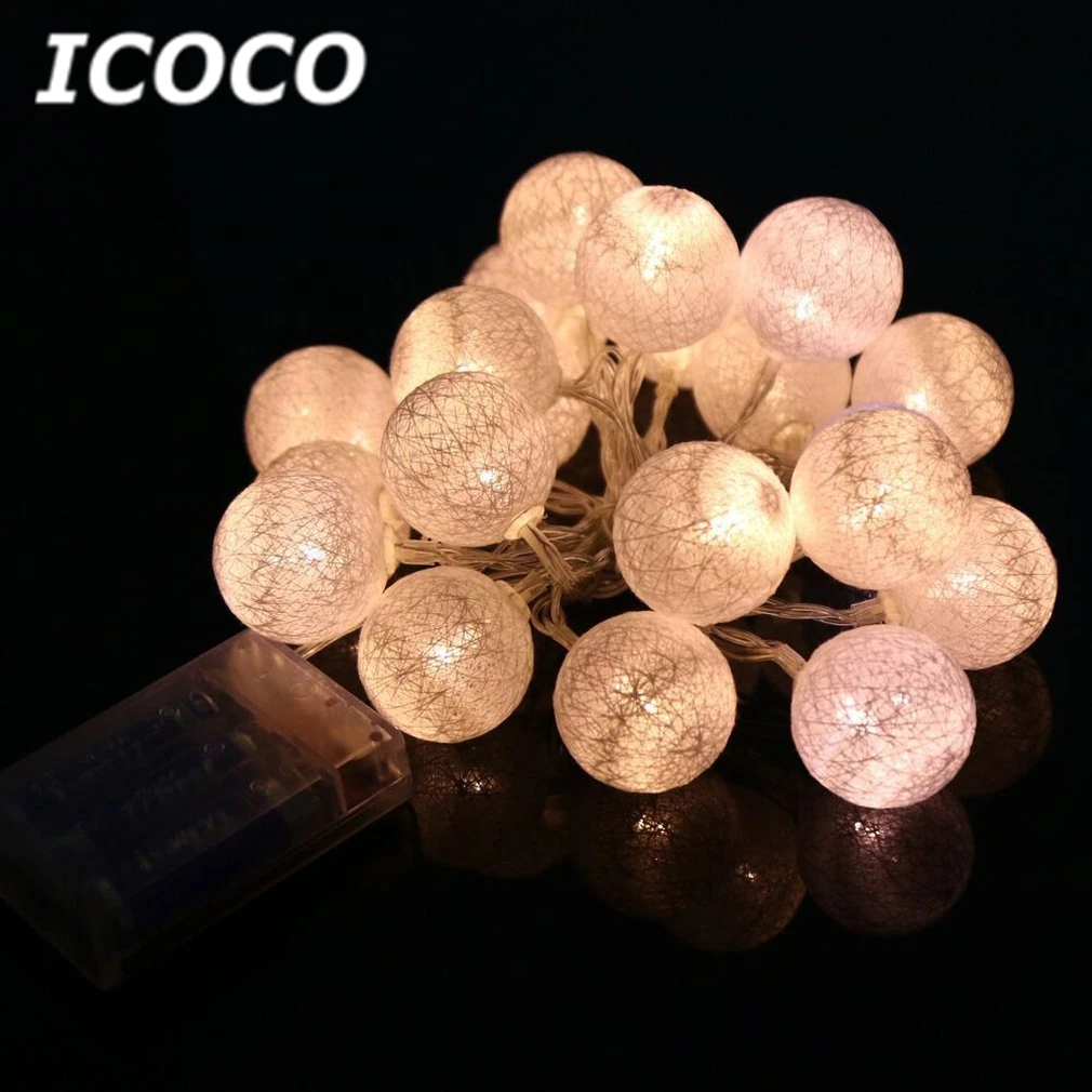 ICOCO 7 55 футов 2 3 м 20 LED ватный шар световая гирлянда на батарейках домашний декор