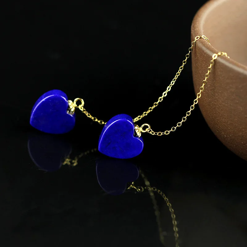Серьги для женщин золотого цвета в форме сердца из натурального Lapis Lazuli|earrings