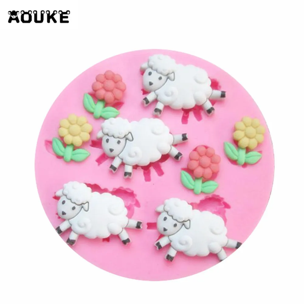 Овцы Цветы Форма помадка торт Силиконовая форма выпечка бисквитов конфеты