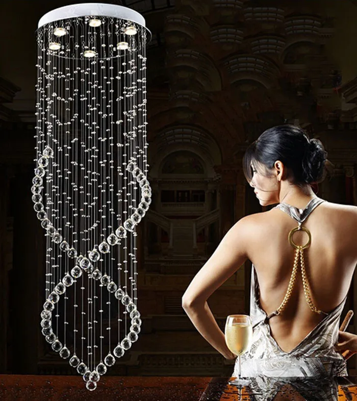 Роскошная люстра с двойной лестницей длинная лампа кристаллами для прыжков в