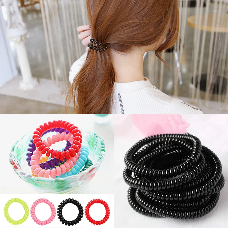 

1PC New Lady Plastic Ropes Super Thin Girls Rubber Hair Ropes Hair Band Women Telephone Wire Hair Ties Colorful scrunchie