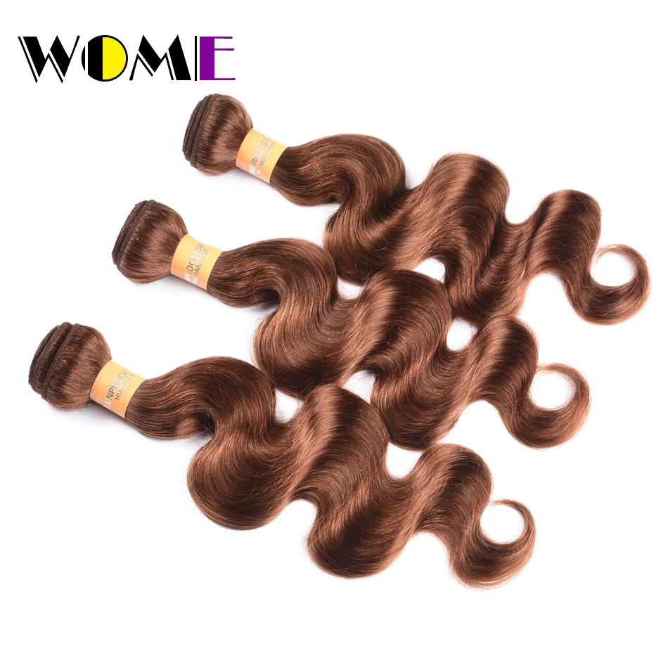Wome Color 30 Bundles Indian Body Wave Human Hair Extension 3PC #30 Non Remy Free Shipping | Шиньоны и парики