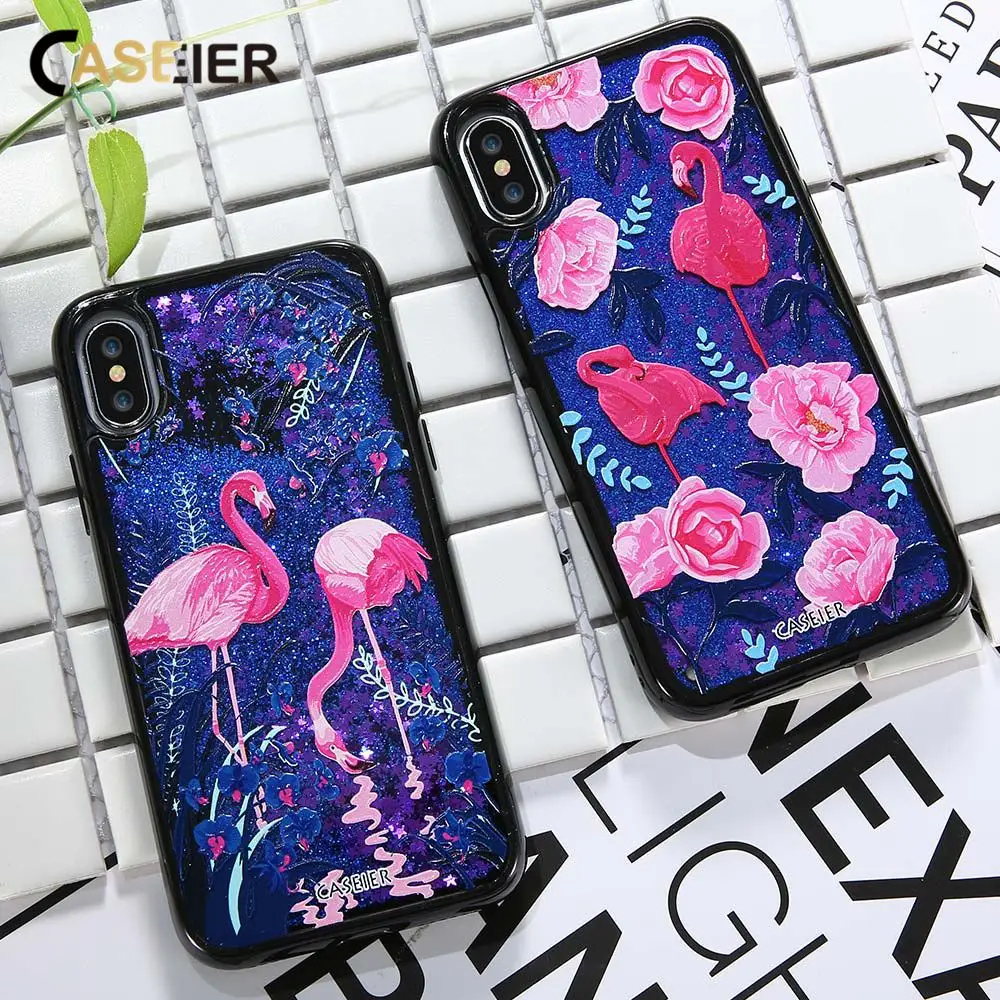 Caseier чехол для телефона iPhone 6 6s 7 8 Plus Жидкий блеск зыбучий песок Чехлы IPhone X 3D рельеф