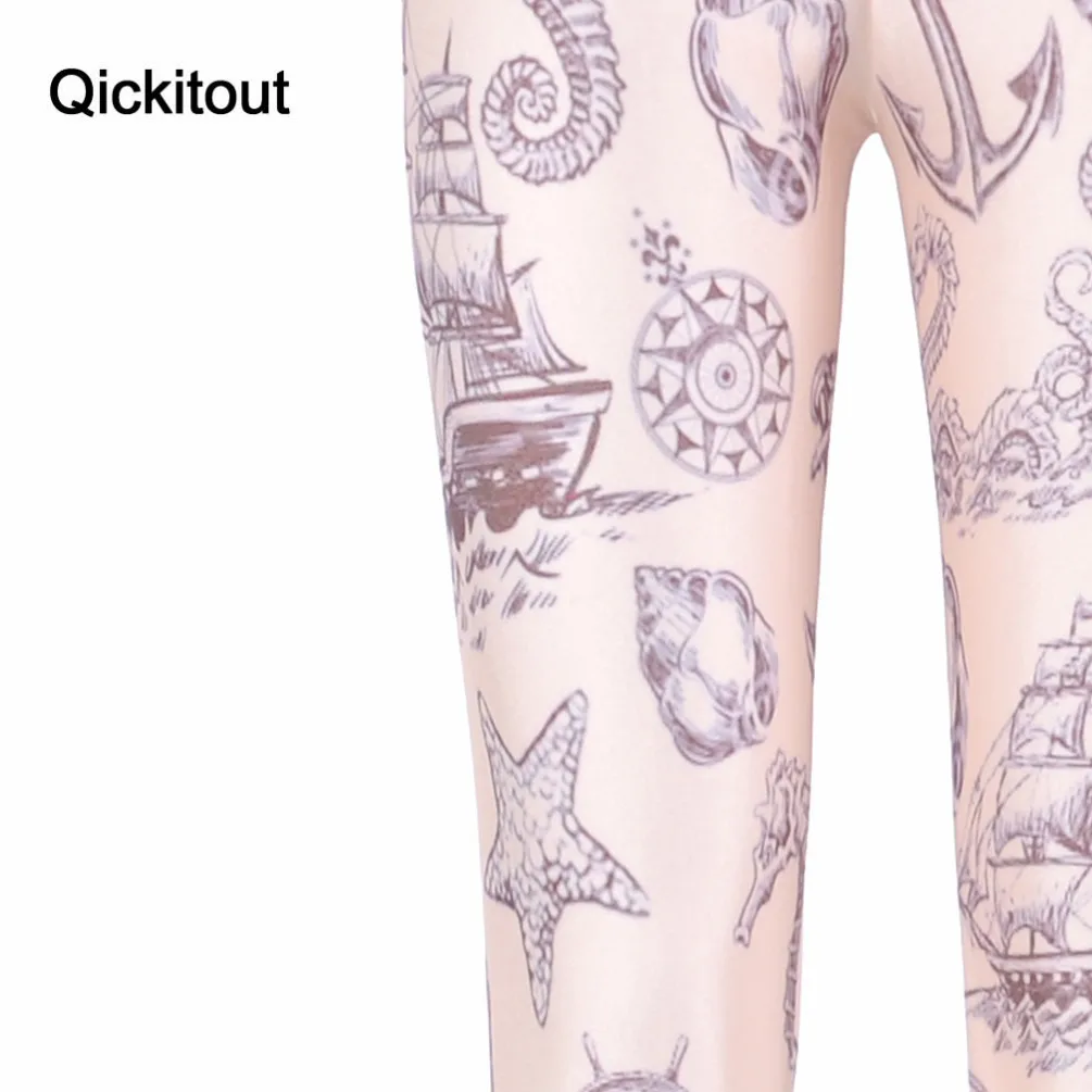 Qickitout Hot Sexy моды Пиратская Легинсы Брюки для девочек цифровая печать Морской Brown