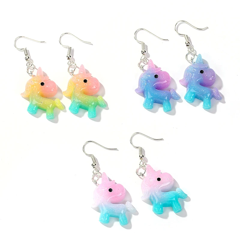 

1pair Fashion Craft unicorn Drop Earrings Resin earring for Birthday Gift Child Girls Teens Jewelry