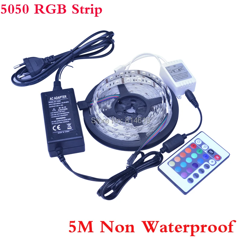 Светодиодная лента RGB неводонепроницаемая 5 м SMD 5050 300 бусин/рулон + ИК-пульт