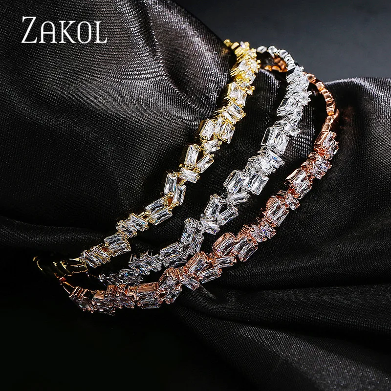 Модные браслеты ZAKOL AAA с кубическим цирконием, сверкающие браслеты-манжеты для женщин/девушек, вечерние ювелирные изделия в подарок FSBP153