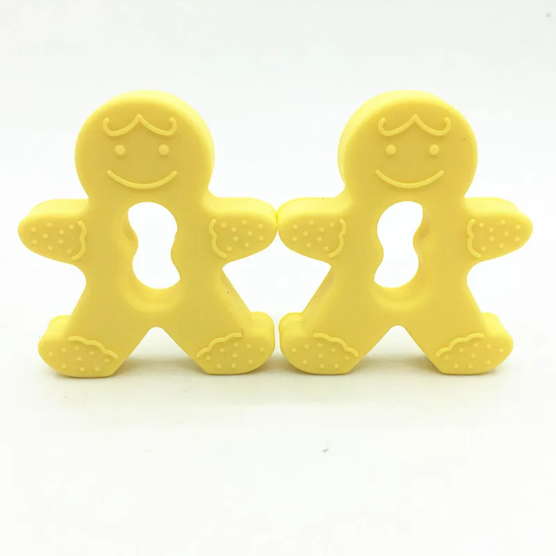 yellow 10 шт./лот, рисунок «Имбирный пряник» человек мини прорезывания зубов безопасное прорезывание зубов печенья Силиконовая Форма Подвеска «сделай сам» ожерелье-Прорезыватель игрушка, подарок для новорожденных малышей, черный - Цвет: yellow