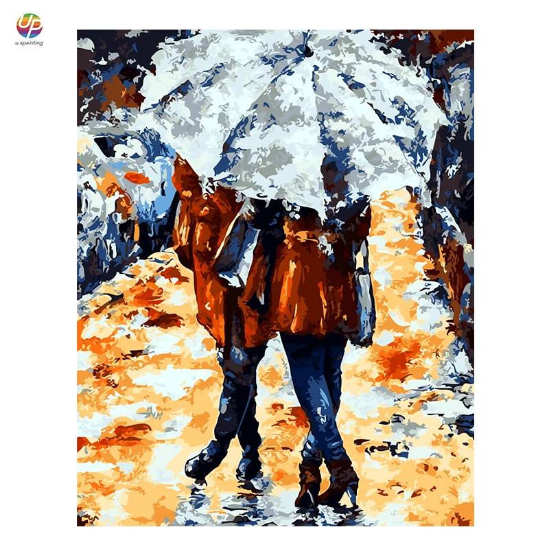 Lovers in Rain Umbrella Frameless Diy Digital Painting By Numbers Acrylic Paint Modern Wall Art Canvas For Home Decor | Дом и сад