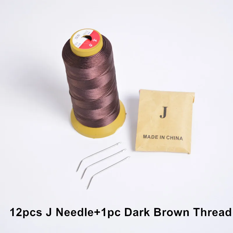 

12pcs J Needle+1pc Dark Brown Hair weave Thread for weaving Brazilian Indian hair weft extension sewing salon styling tools