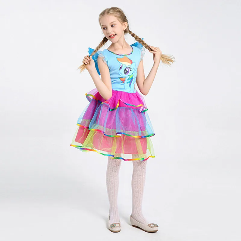 Girl Rainbow Princess Dress My Little Pony Party Cosplay Costume + Pony's Wig +Wing Clothes Set | Детская одежда и обувь