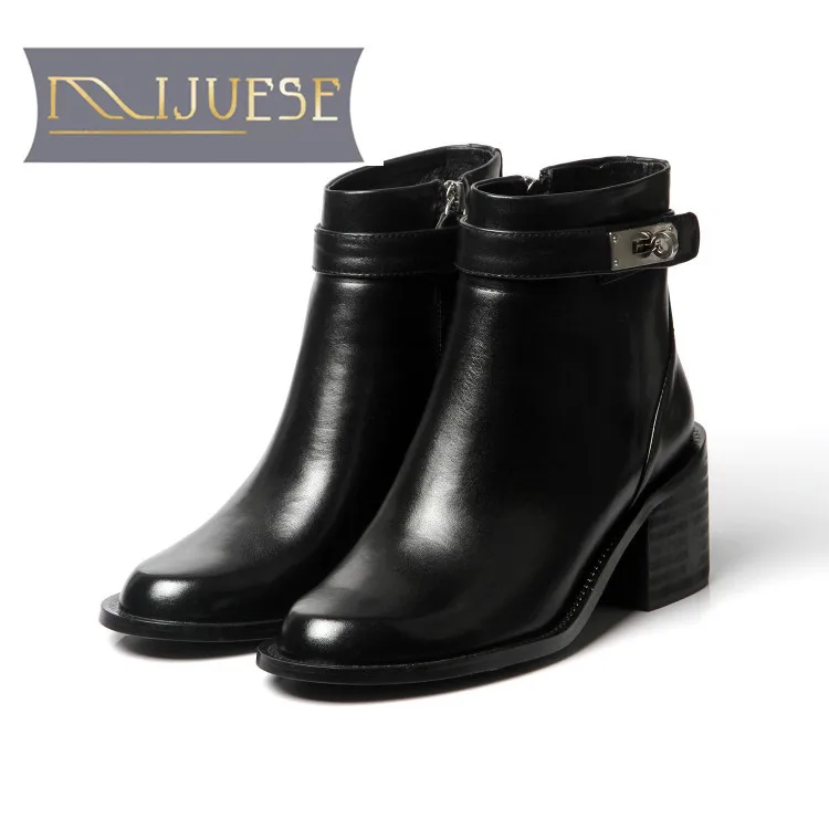 MLJUESE/женские ботильоны из коровьей кожи с круглым носком пряжкой на ремешке