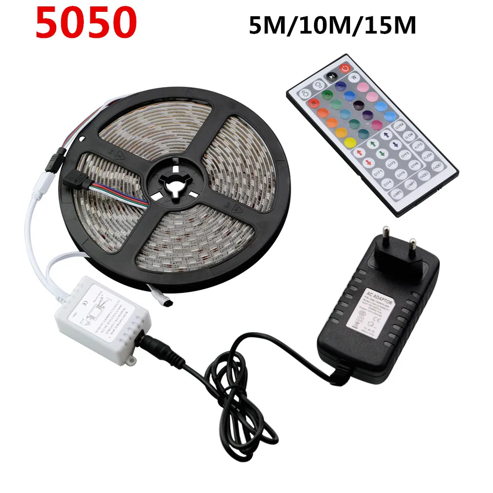 Гибкая СВЕТОДИОДНАЯ лента SMD 5050 RGB 5 м 10 15 60 светодиодов/м полосатая с 44 кнопками