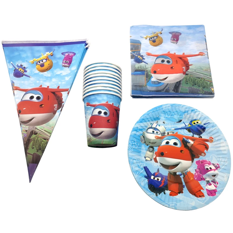

Superwings Tableware Set Boy Favors Napkins Superwings Theme Plates Baby Shower Banner Decorate Flags Birthday Party Cups 80PCS