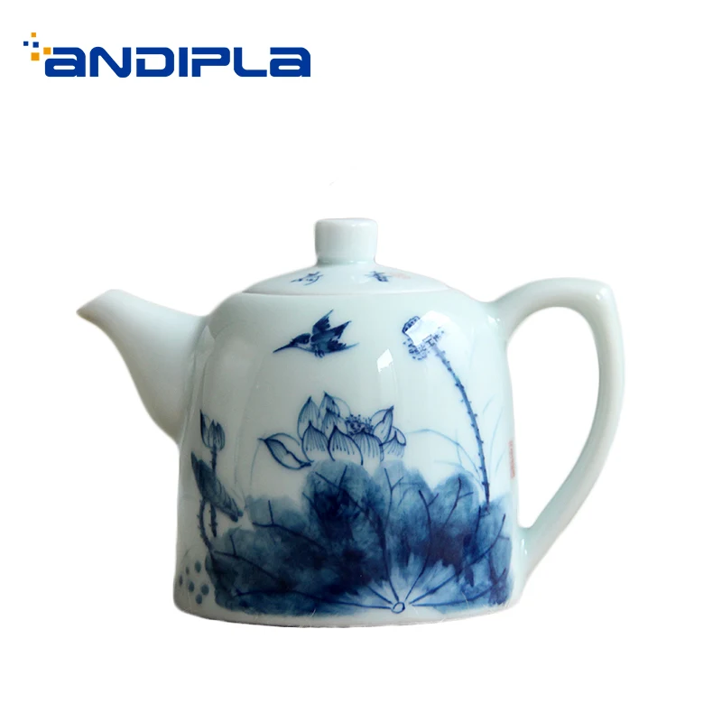 

240ml Jingdezhen Porcelain Handle Teapot Hand Painted Lotus Pattern Kung Fu Tea Set Drinkware Puer Oolong Tea Kettle Sent Friend