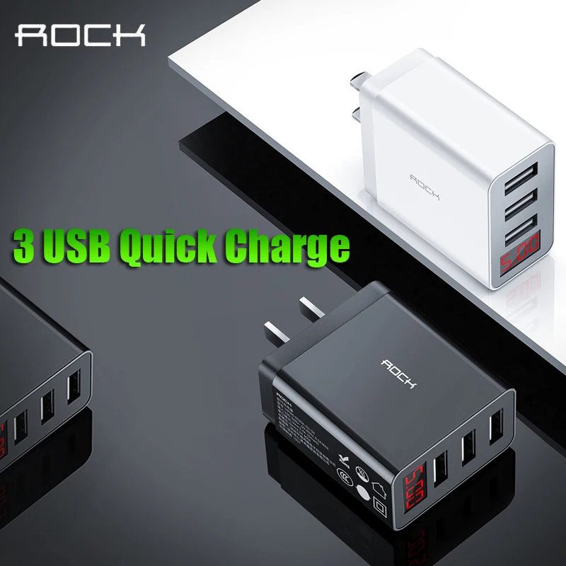 3 USB зарядное устройство US Plug Rock цифровой дисплей 5в-3.1a Макс Быстрая зарядка