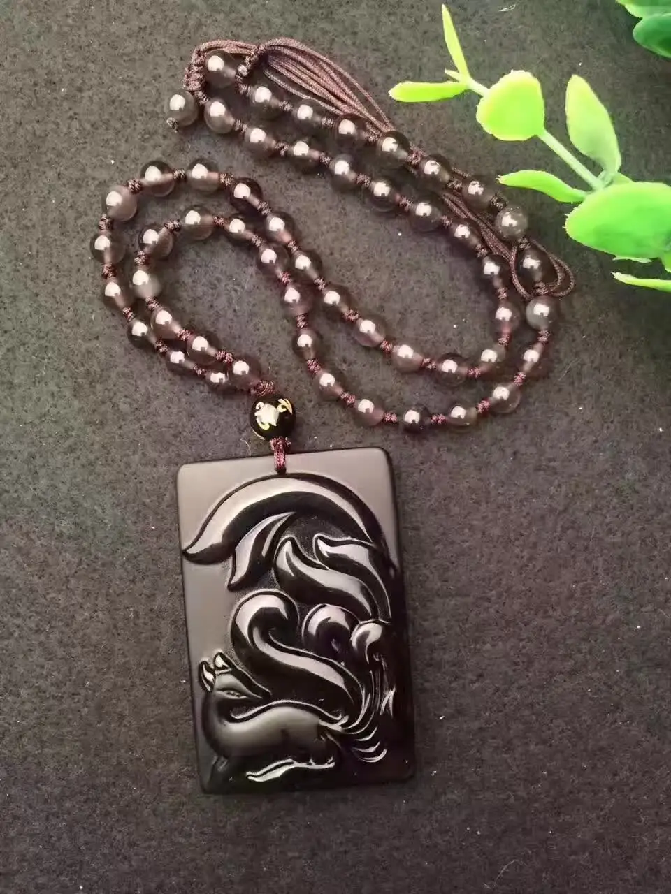 Черная Радуга Ice обсидиан Вырезка девятихвостая лиса Лаки Амулет подвеска