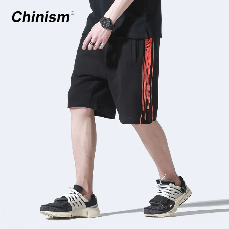 CHINISM Лето Сторона капли воды Print Joggers мужской моды сбоку полосатые шорты хип хоп